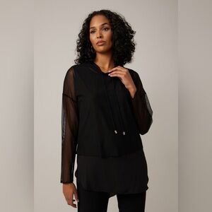 Joseph Ribkoff Hooded Mesh Top Style 213606 Women’s size 10 navy blue